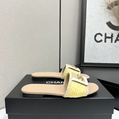 小香Chanel香奈兒26P最美編織芭蕾舞鞋拉菲草雙C平底草編拖鞋