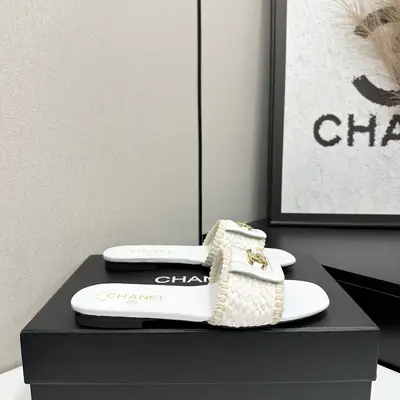 小香Chanel香奈兒26P最美編織芭蕾舞鞋拉菲草雙C平底草編拖鞋