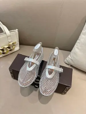 2026 春夏Alaia 鑲鑽漁網芭蕾鞋