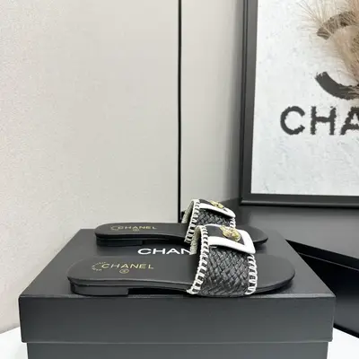 小香Chanel香奈兒26P最美編織芭蕾舞鞋拉菲草雙C平底草編拖鞋