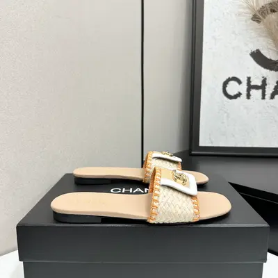 小香Chanel香奈兒26P最美編織芭蕾舞鞋拉菲草雙C平底草編拖鞋