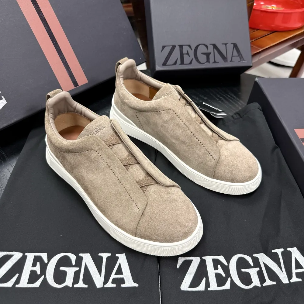 Zegna/傑尼亞 SECONDSKIN Triple Stitch™ 休閒運動鞋，卡其色麂皮官網同步