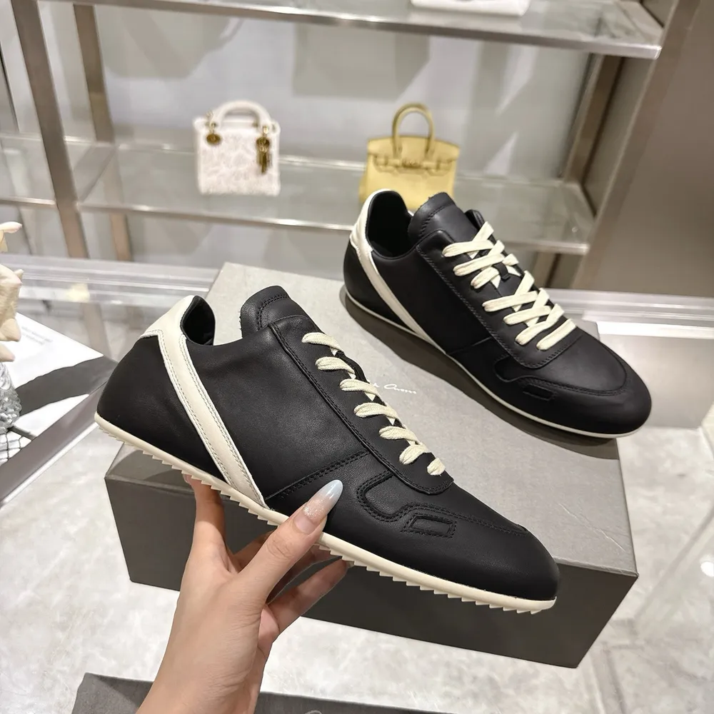 RICK OWENS  26SS 🔥新品德訓鞋代購級別高版本RICK OWENS 瑞克 歐文斯全粒面小牛皮復古運動鞋休閒 暗黑系薄底