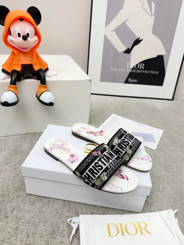 CD•迪奧女士老花刺繡皮底拖鞋升級版💫，