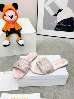 CD•迪奧女士老花刺繡皮底拖鞋升級版💫，
