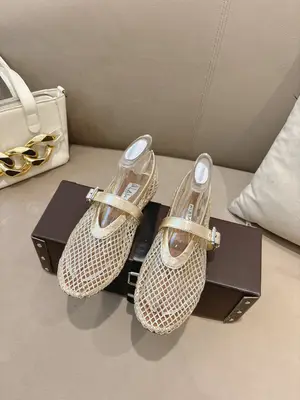 2026 春夏Alaia 鑲鑽漁網芭蕾鞋
