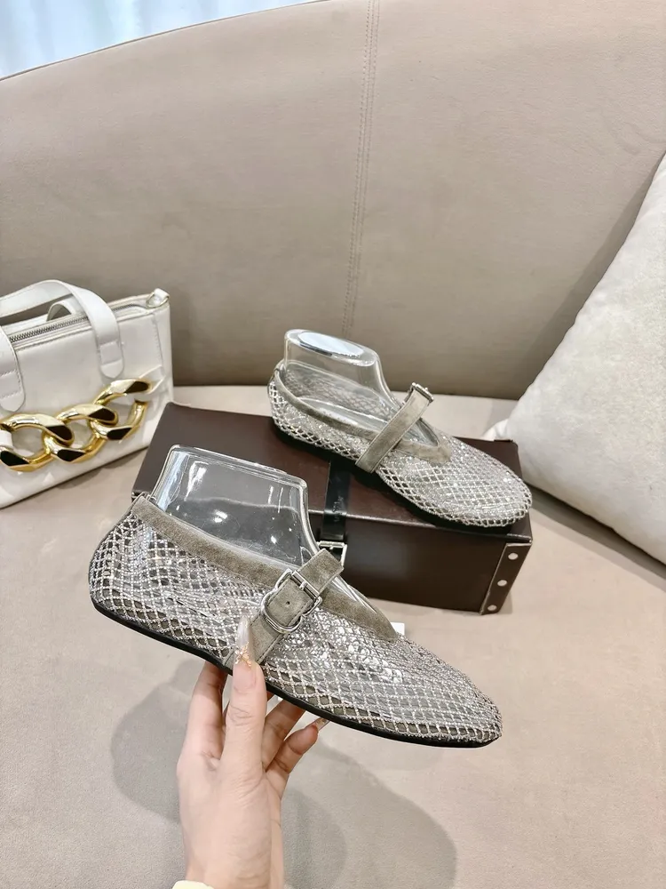2026 春夏Alaia 鑲鑽漁網芭蕾鞋