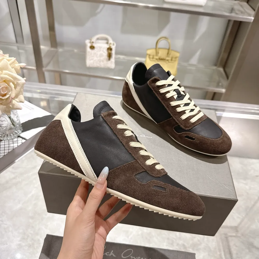 RICK OWENS  26SS 🔥新品德訓鞋代購級別高版本RICK OWENS 瑞克 歐文斯全粒面小牛皮復古運動鞋休閒 暗黑系薄底
