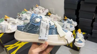 開口笑半拖 牛仔藍