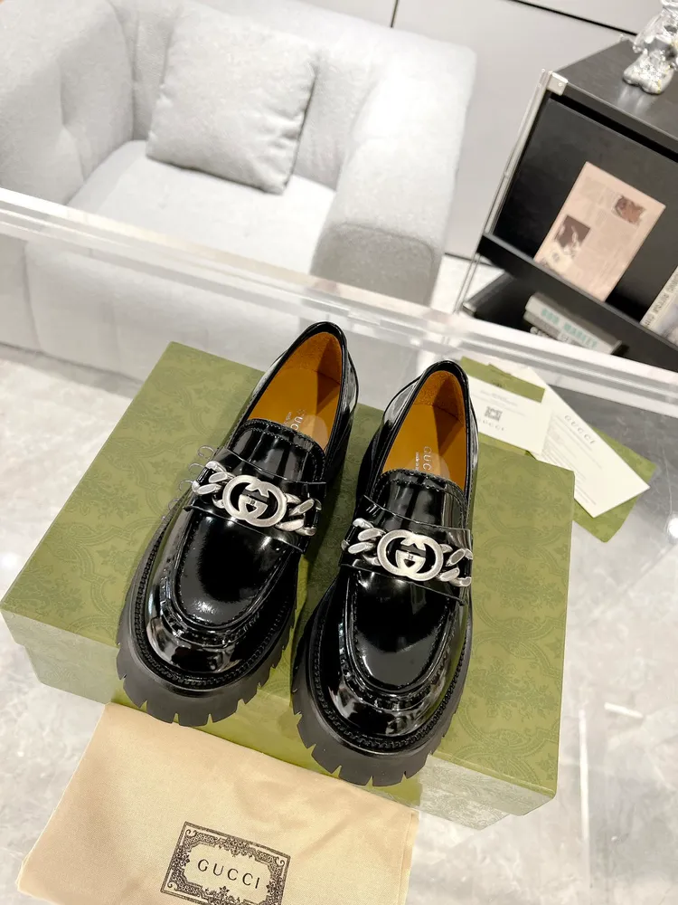 Gucci 25🆕新款雙GG溝紋厚底樂福鞋 鬆糕鞋 開邊珠面料. 女35-40（41/42）定做男39-44（45/46定做）