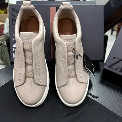 Zegna/傑尼亞 SECONDSKIN Triple Stitch™ 休閒運動鞋，灰色荔紋進口小牛皮官網同步