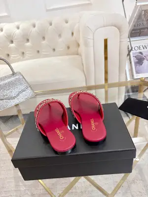 2026Chanel香家新款鏈條蝴蝶結平底人字拖
