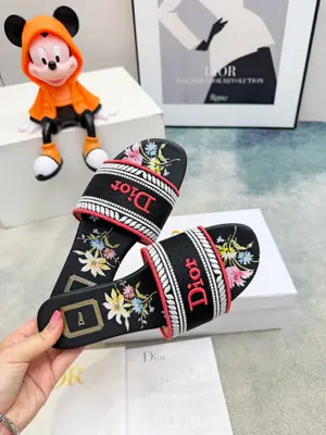 CD•迪奧女士老花刺繡皮底拖鞋升級版💫，