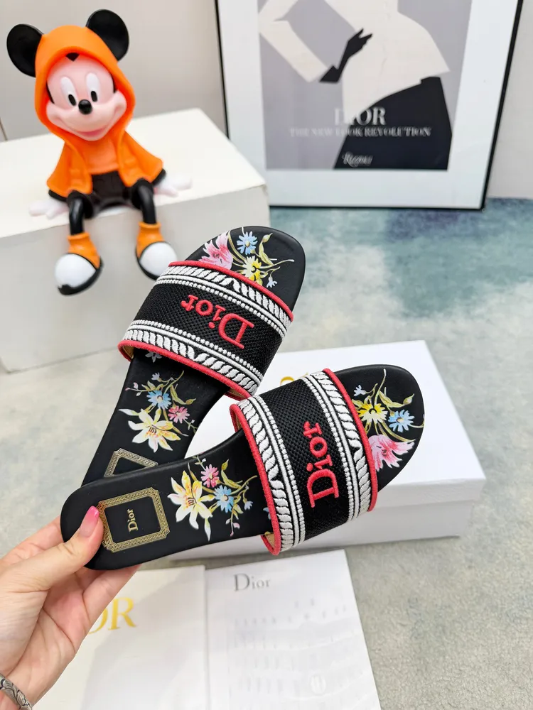 CD•迪奧女士老花刺繡皮底拖鞋升級版💫，