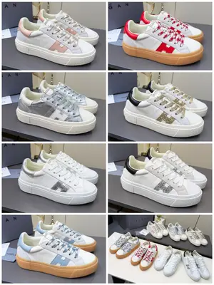 【集合圖】霍根·HOGAN 新品H705系列厚底餅乾鞋休閒運動鞋💕從滑板運動中汲取靈感，厚底搭配彩色鞋面，有種復古與時尚結合的別緻🏆鞋頭做了點貝殼頭設計，顯得小巧許多，以輕便的防滑鞋底獨具一格，底厚5cm，款式青春動感，簡約百搭。鞋底設